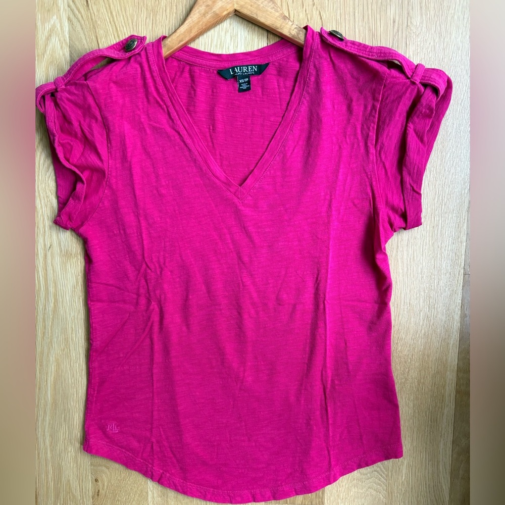 RALPH LAUREN Pink V-Neck Short Sleeve T-shirt size XS